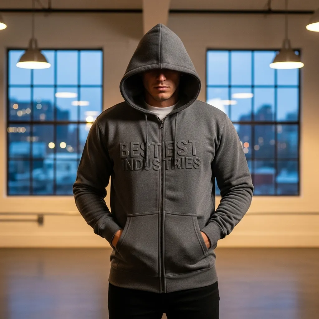 Full Zip Embossed Hoodie Manufacturer