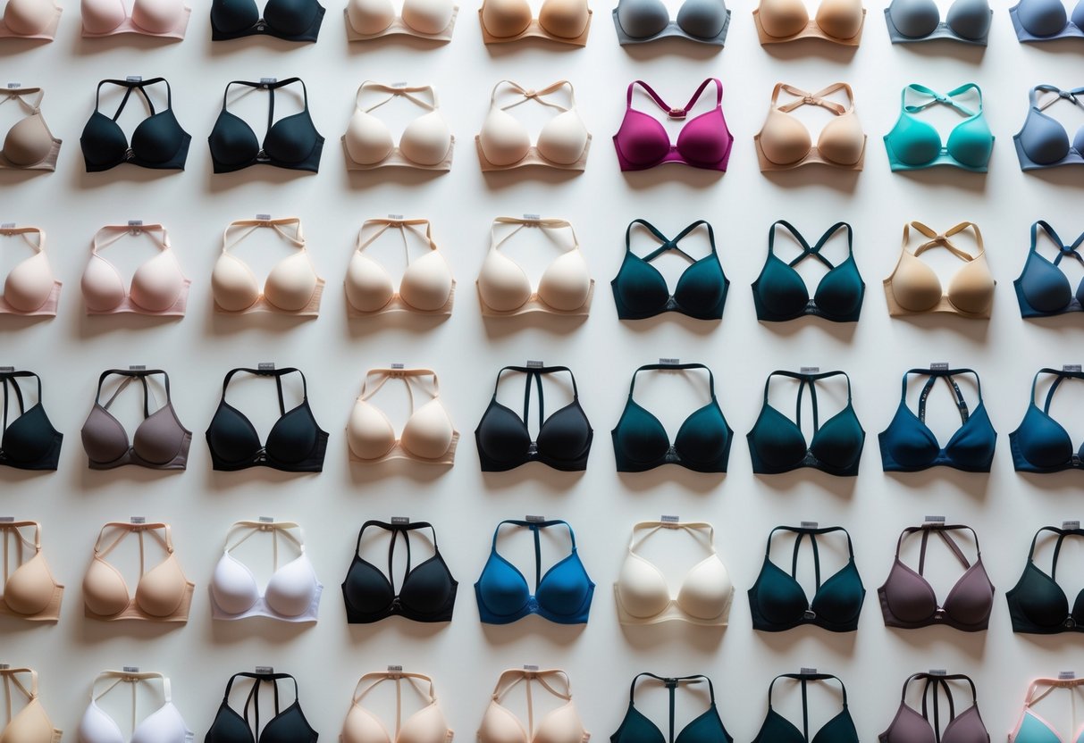 A collection of 29 different types of bras displayed on a white background.
