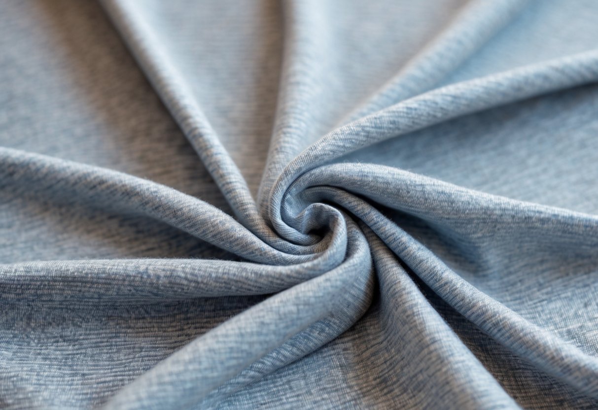 Close-up of a folded t-shirt made from soft tri-blend fabric showing texture and weave details.