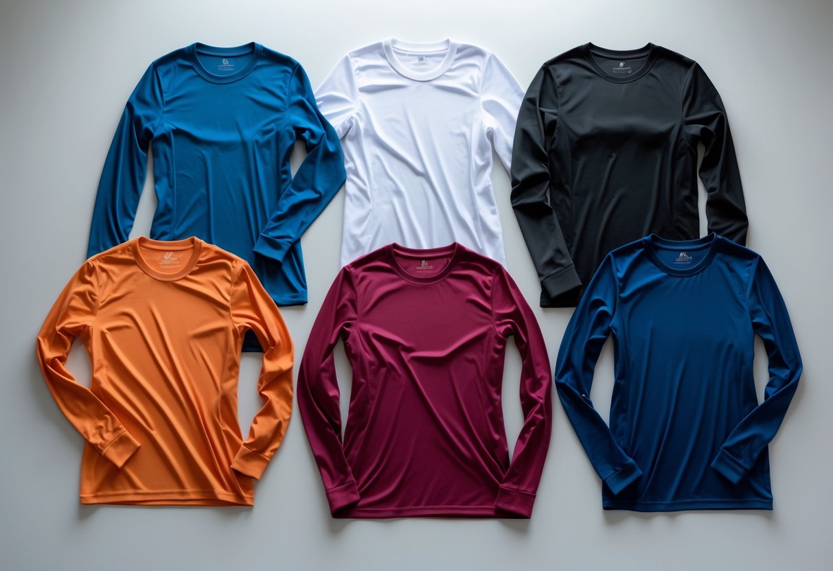 Five different shirts arranged neatly on a clean background, showcasing various colors and styles.