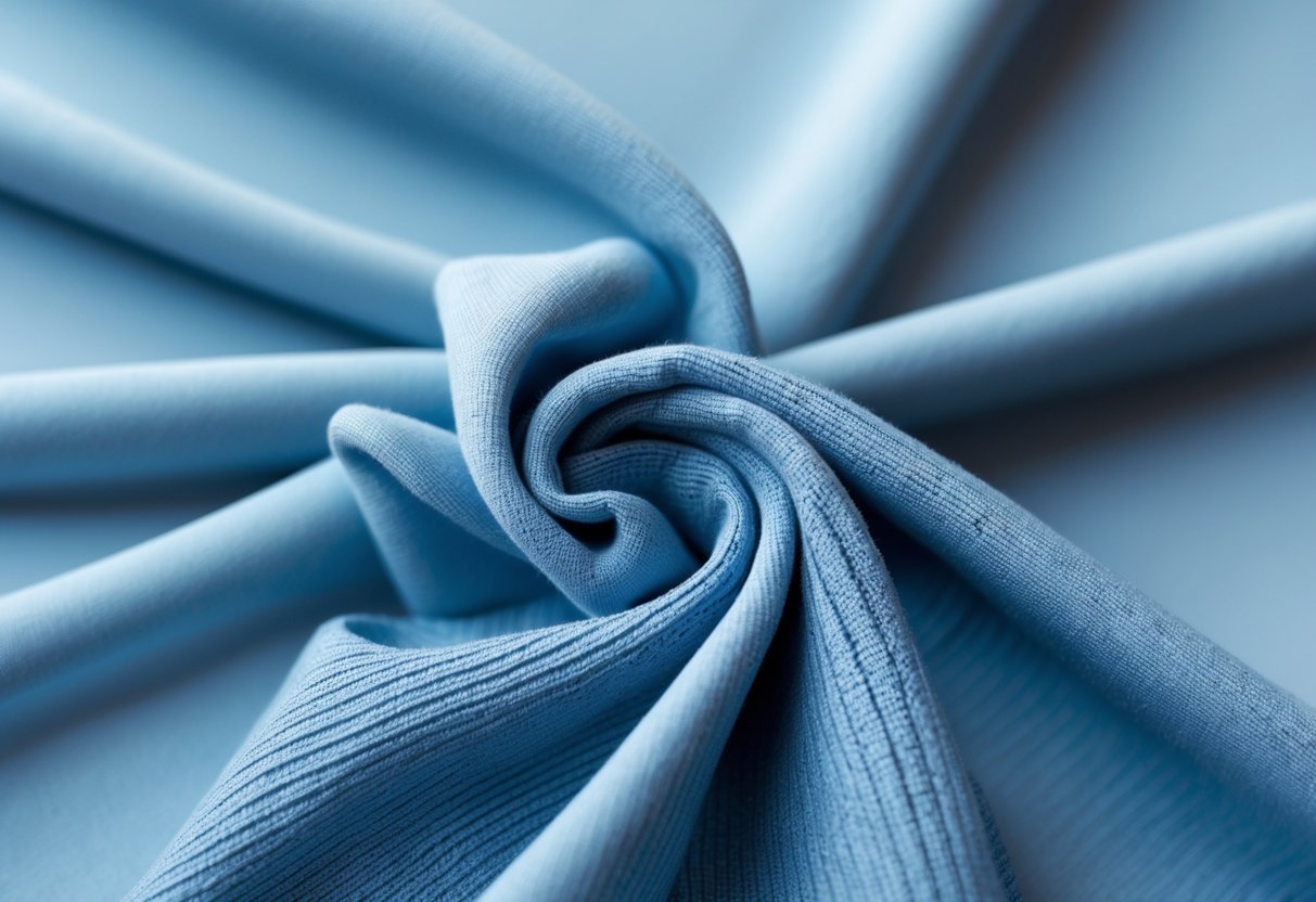 Close-up of a smooth, stretchy fabric with a slightly shiny surface arranged in gentle folds.